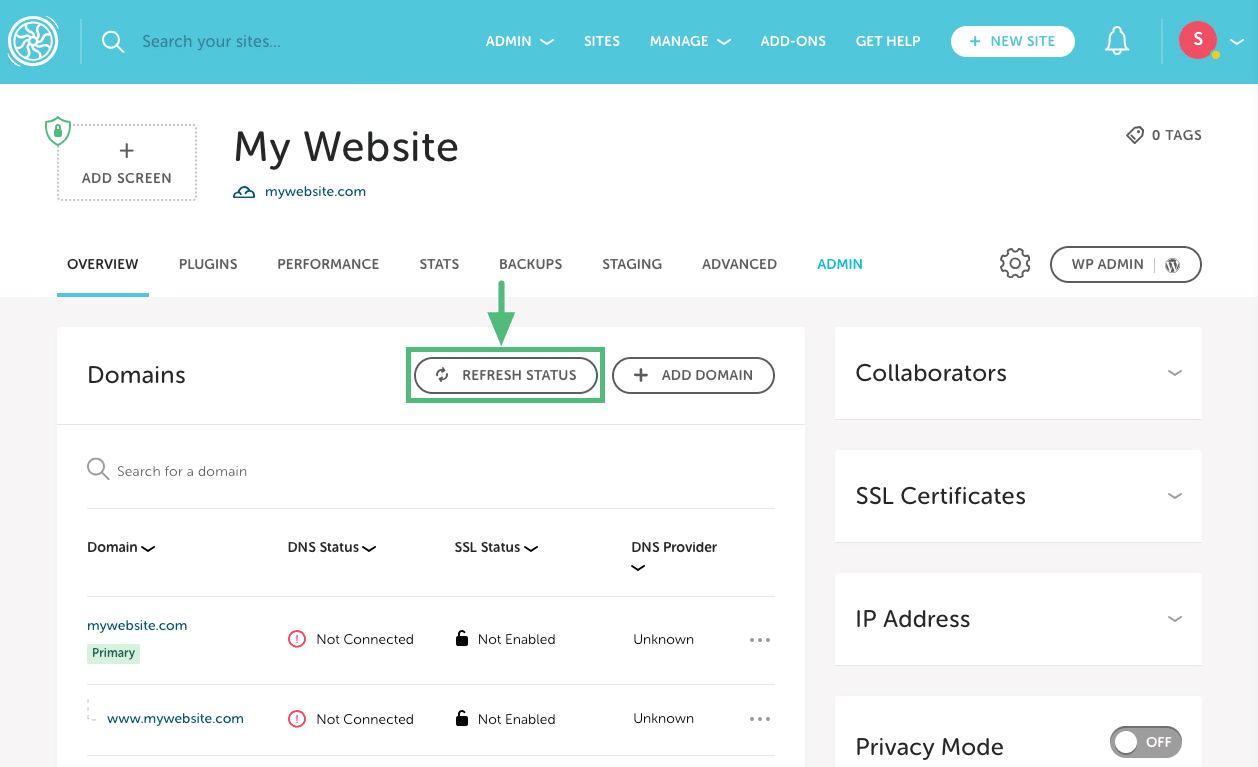Refresh DNS status button