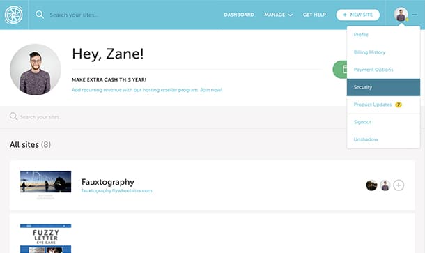 How to access the new security tab in the Flywheel dashboard