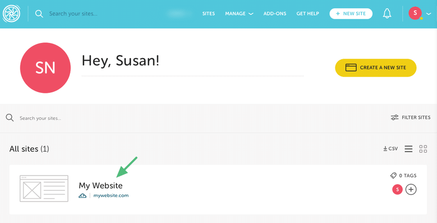 Site list in Flywheel dashboard