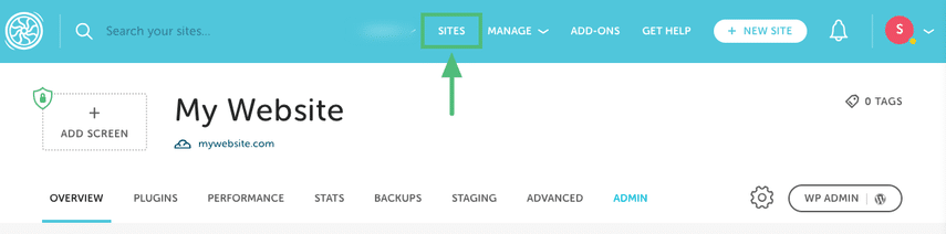 Sites tab in Flywheel dashboard
