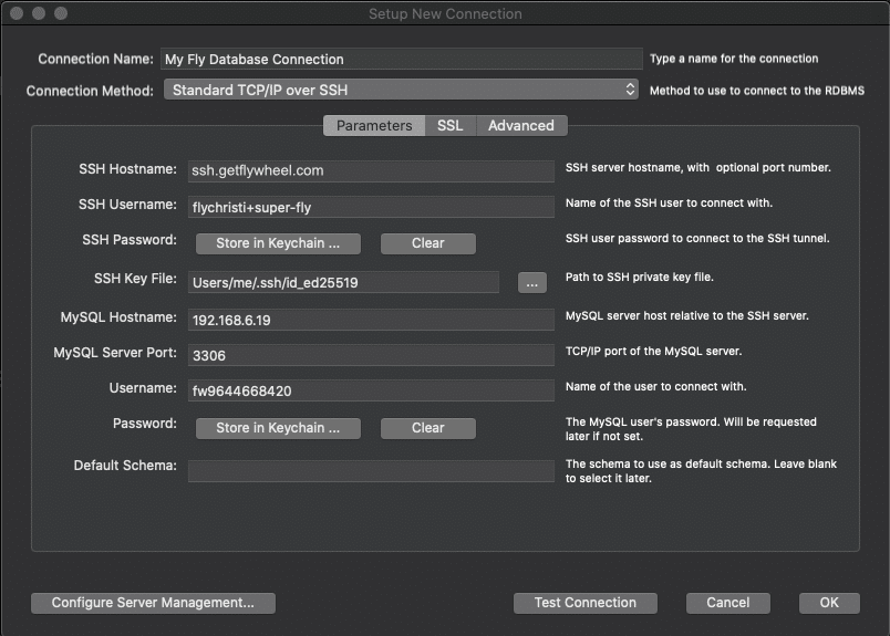 connection settings in MySQL workbench